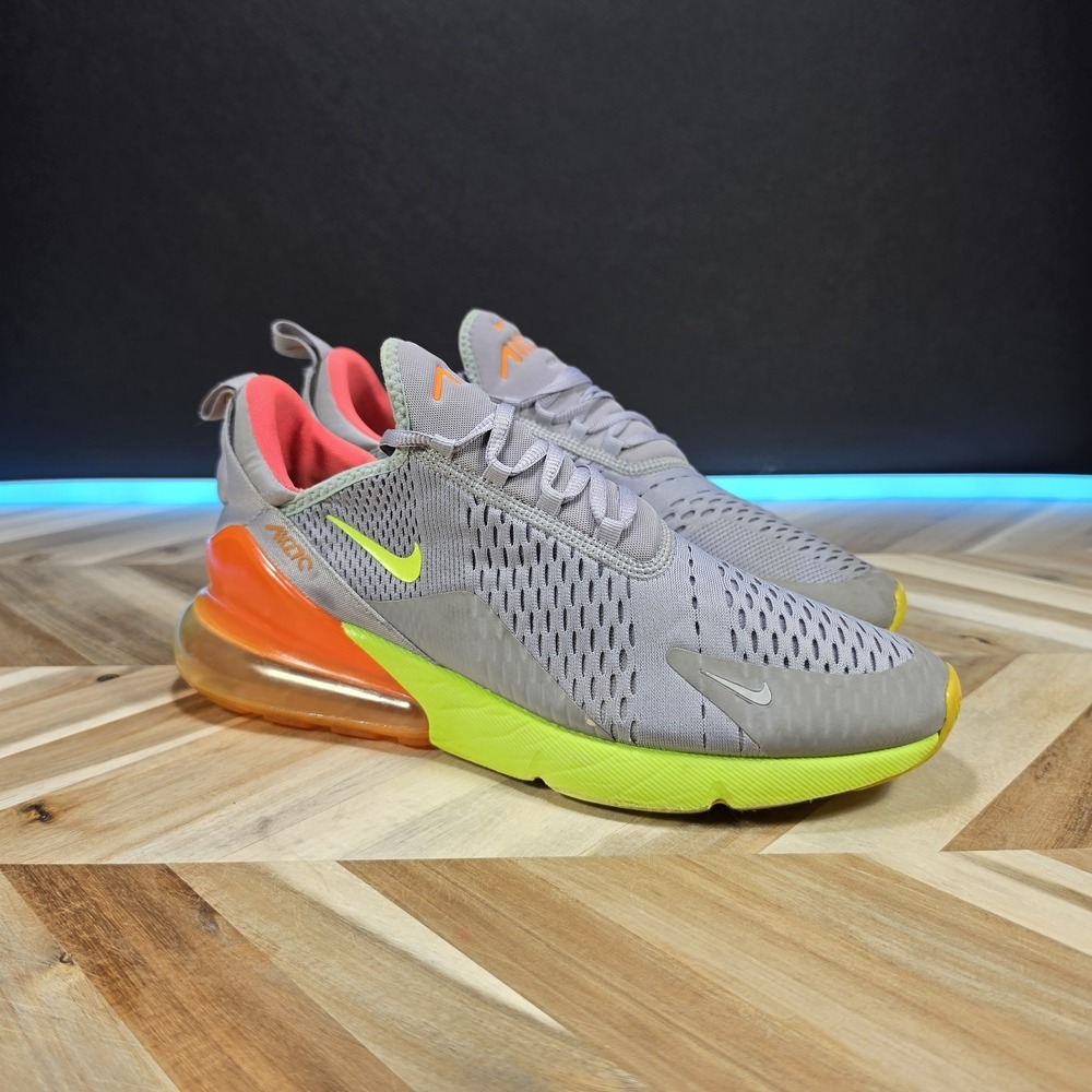 Nike Air Max 270 Running Sneaker Gray Volt Orange Mesh Breathable Size 12
